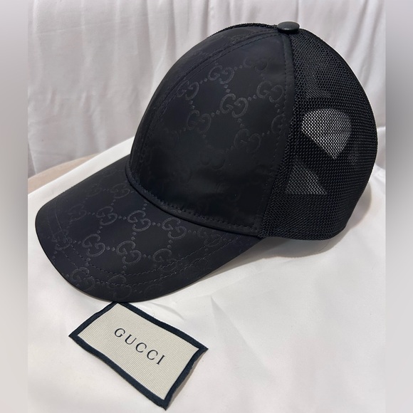 Authentic GUCCI Nylon Monogram Baseball Hat size M in Black. - Picture 1 of 8